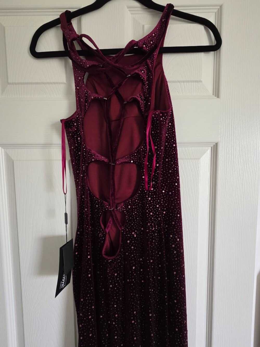 Long Strappy Open-Back La Femme Dress | Size 4 | Wine Color| - Picture 5 of 5